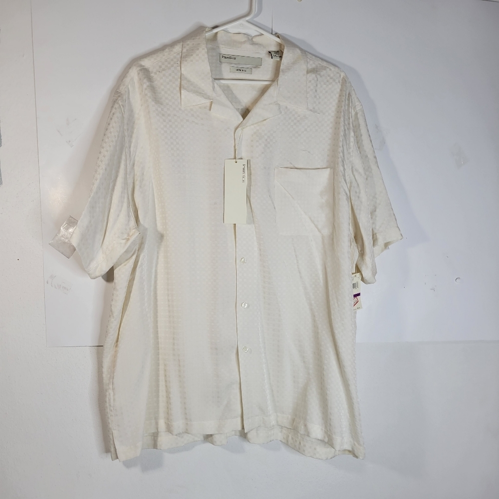 NWT Mens Perry Ellis Off white (Swan) 100% Silk Button Front Shirt Size XXL